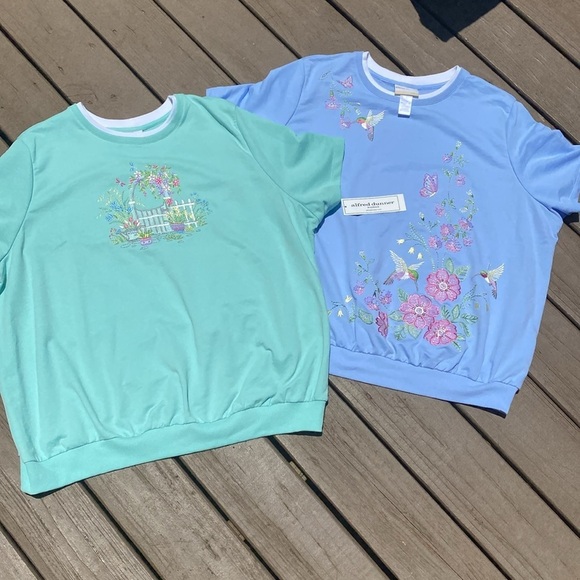 2 Alfred Dunner Embroidered Short Sleeve Knit Tops 3X Cottagecore - Picture 10 of 13